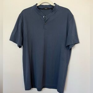 Theory Men’s Blue Collarless Henley Pima Cotton short Sleeve Shirt Size XL